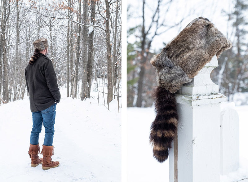 Rabbit Fur Hat with Raccoon Tail