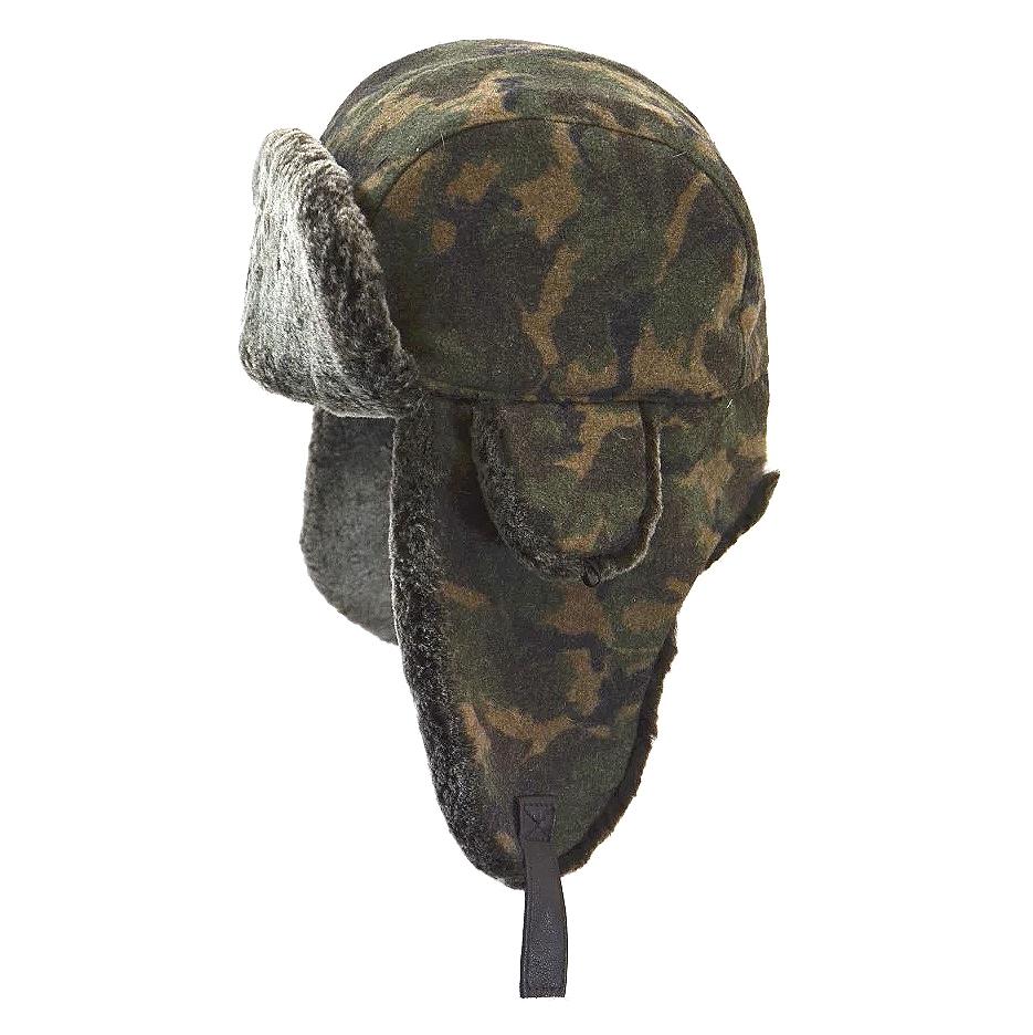 Crown Cap Shearling Fur Aviator Hat with Camo Pattern Made in Canada